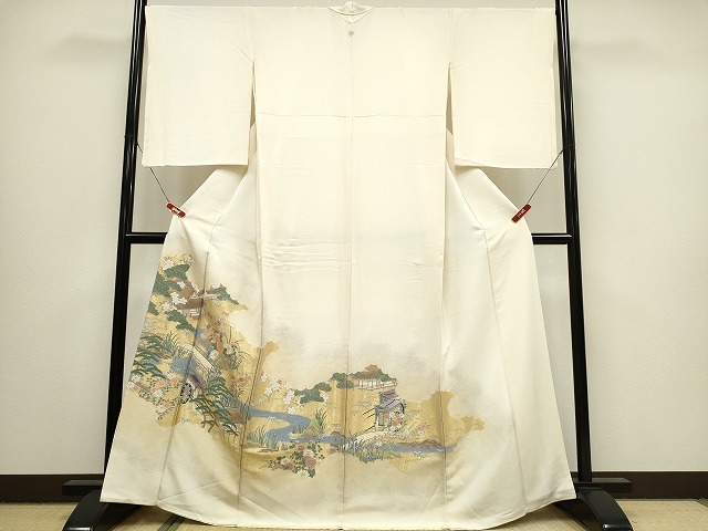 平和屋着物■豪華色留袖　寿光織　御所車風景文　金糸　逸品　CAAI1112ng