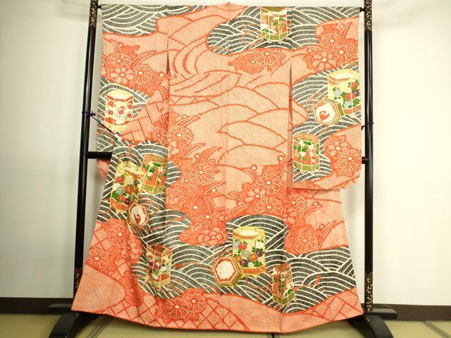 平和屋着物■豪華振袖　駒刺繍　貝桶草花文　金彩　逸品　DAAJ0769cm