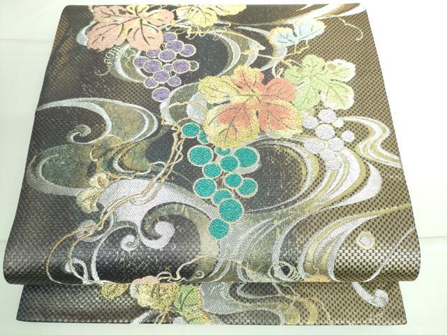 平和屋着物●六通柄袋帯　唐織　葡萄蔦の葉　引箔市楽　金銀糸　逸品　DAAJ1425ic
