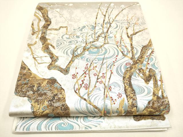 平和屋着物●六通太鼓柄袋帯　尾形光琳筆　紅白梅図　金銀糸　逸品　CAAJ2137hy