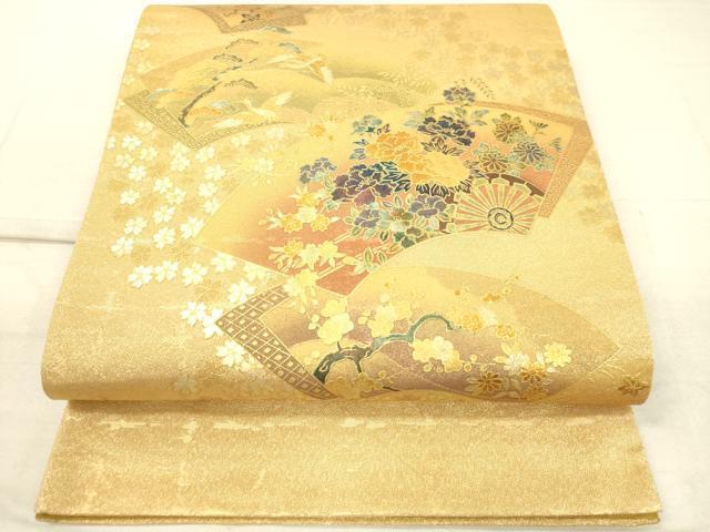 平和屋着物◎太鼓柄袋帯　地紙重ね草花文　金彩　逸品　DAAJ4743tw