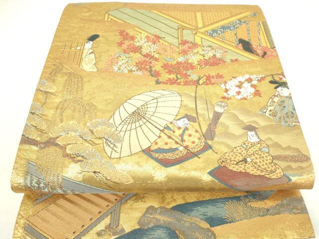平和屋着物●六通柄袋帯　源氏物語　金糸　正絹　逸品　DAAI8380az