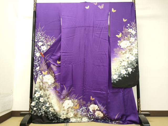 平和屋着物●豪華振袖　駒刺繍　舞蝶花文　暈し染め　金銀彩　正絹　逸品　DAAJ5729du