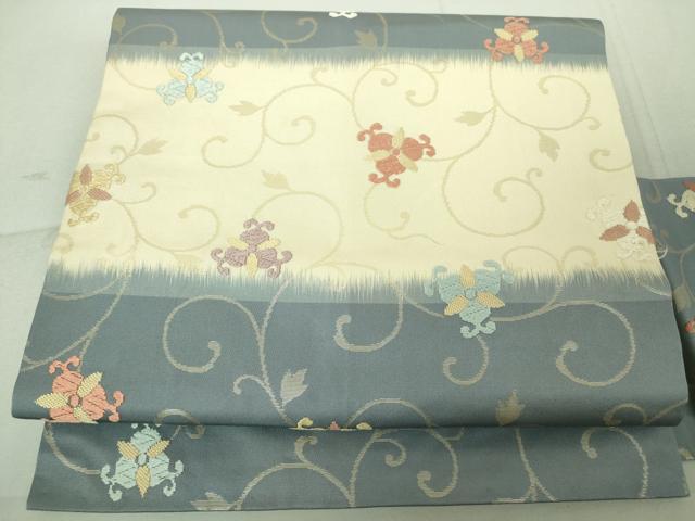 平和屋着物◎九寸名古屋帯　花唐草文　金糸　正絹　逸品　DAAJ2702mz