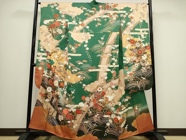 平和屋着物■豪華振袖　駒刺繍　渡橋浜松花車文　金彩　逸品　CAAI1119ng