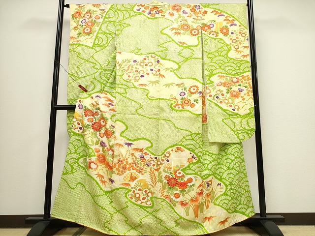 平和屋着物■豪華振袖　総絞り　駒刺繍　雲取り草花文　逸品　CAAI1118ng