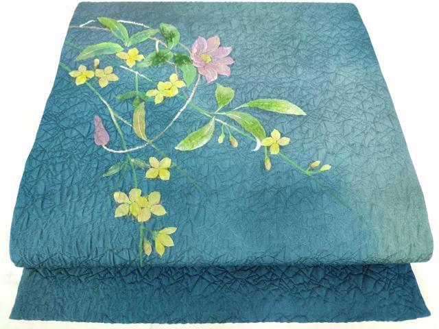 平和屋着物●太鼓柄袋帯　ふくれ織　和紙　草花文　手描き　正絹　逸品　DAAI8215az