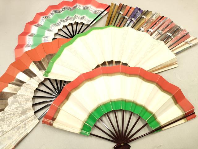 平和屋着物●和装小物　扇子まとめて15点　日本舞踊　舞扇　9寸5分　黒塗り骨　逸品　DAAI9364zzz