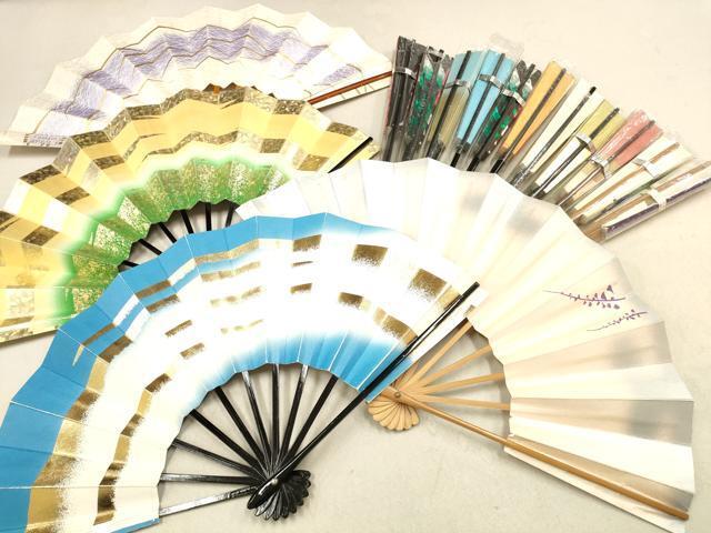 平和屋着物●和装小物　扇子まとめて15点　日本舞踊　舞扇　9寸5分　黒塗り骨　逸品　DAAI9365zzz