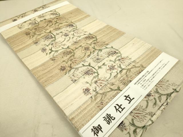 平和屋着物●九寸名古屋帯　スリーシーズン　春夏秋　手描き　櫛織　横段花文　正絹　逸品　未使用　DAAJ6004fe