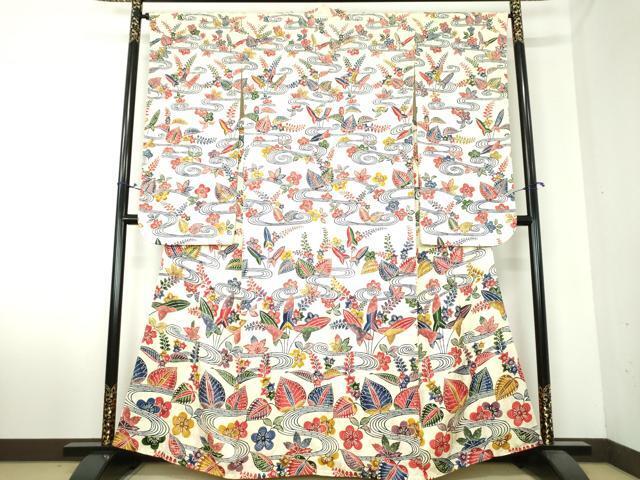 平和屋着物●豪華振袖　型染　吉祥流水花文　正絹　逸品　DAAI6784ps