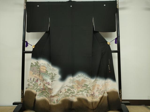 平和屋着物■豪華黒留袖　寿光織　金閣王朝　宇山玄昇　暈し染め　金糸　正絹　逸品　CAAI6110ou
