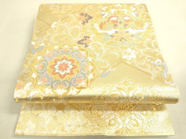 平和屋着物●六通柄袋帯　唐織　向かい鳥正倉院花文　金糸　全通箔　正絹　逸品　未使用　DAAJ5563du