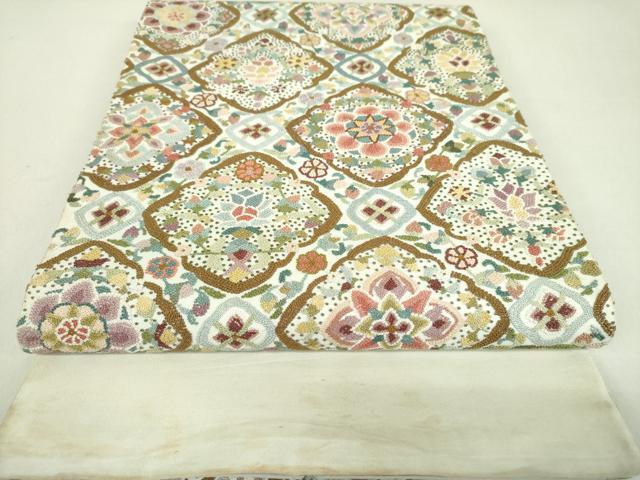 平和屋着物●中国三大刺繍　総相良刺繍　総刺繍　太鼓柄袋帯　正倉院花菱文　正絹　逸品　DAAJ9050ps