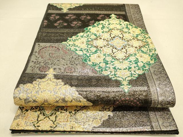 平和屋着物●六通柄袋帯　孔雀花菱文　金銀糸　正絹　逸品　DAAI7999fe