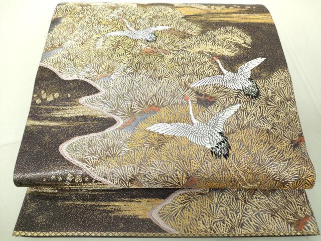平和屋着物◎六通柄袋帯　唐織　九百錦　蒔絵松鶴文　金糸　正絹　逸品　DAAJ2706mz