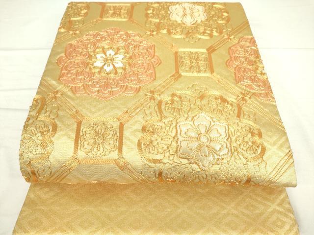 平和屋着物●太鼓柄袋帯　駒刺繍　総刺繍　蜀江花文　金糸　正絹　逸品　DAAI8167az