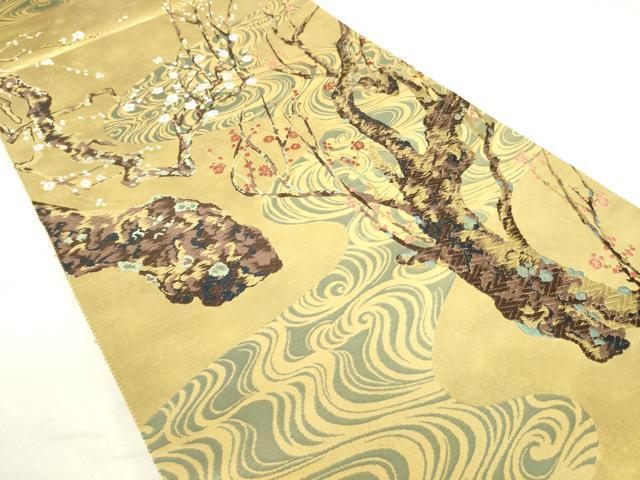 平和屋着物●六通柄袋帯　紅梅白梅図　本金引箔　正絹　逸品　DAAI8168az