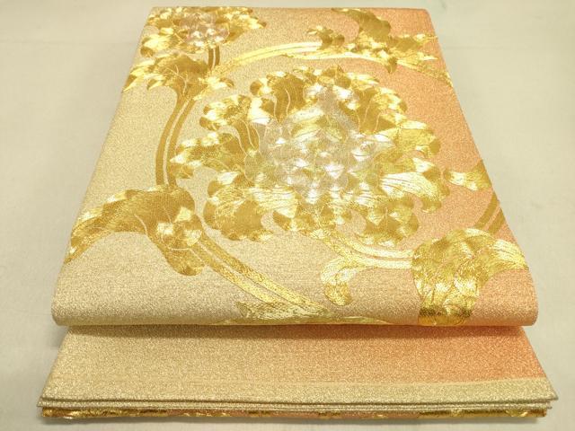 平和屋着物●太鼓柄袋帯　駒刺繍　総刺繍　花唐草文　金糸　正絹　逸品　DAAI7968fe