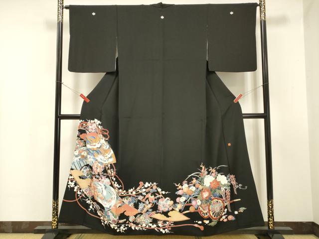 平和屋着物■豪華黒留袖　作家物　宝尽くし地紙飛鶴花車文　金彩　正絹　逸品　DAAJ0793cm