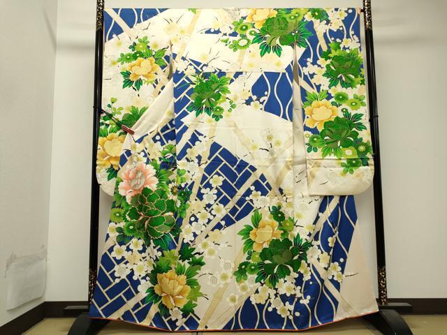 平和屋着物■豪華振袖　駒刺繍　牡丹花文　金彩　正絹　逸品　DAAJ0055ma