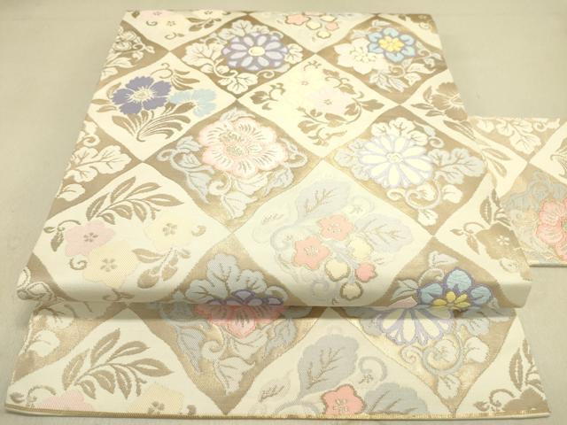平和屋着物●九寸名古屋帯　唐織　手織錦　花唐草菱文　金糸　正絹　逸品　DAAI7953fe
