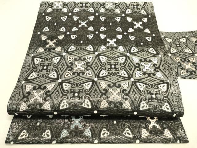 平和屋着物●九寸名古屋帯　七宝花文　黒地　銀糸　正絹　逸品　DAAI7954fe