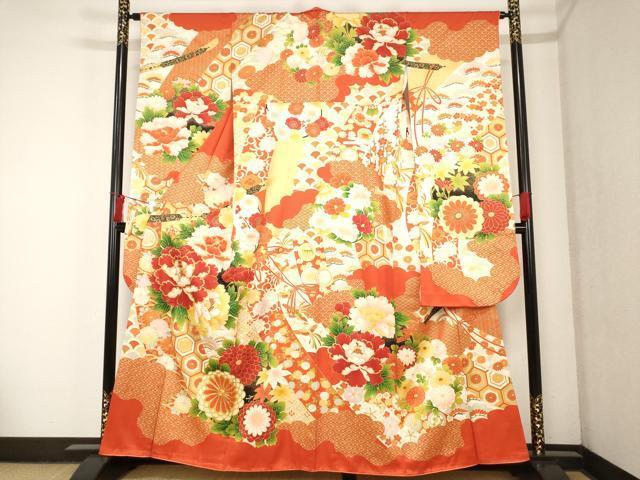 平和屋着物■豪華振袖　駒刺繍　吉祥花鳥熨斗文　金彩　正絹　逸品　AAAL5040bw