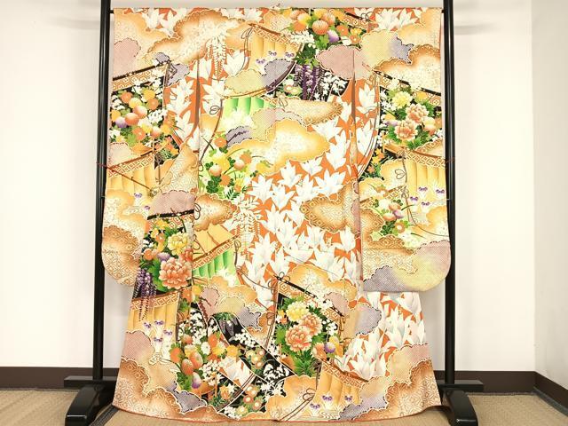 平和屋着物■豪華振袖　駒刺繍　雲取り几帳文　金彩　正絹　逸品　AAAK7514cy