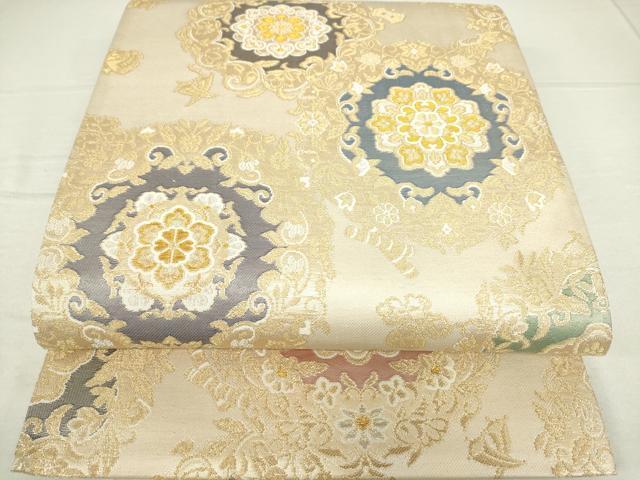 平和屋着物●六通柄袋帯　正倉院花文　金銀糸　正絹　逸品　DAAI8221az