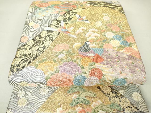平和屋着物●六通柄袋帯　唐織　吉祥孔雀花文　金銀糸　正絹　逸品　DAAI8279az