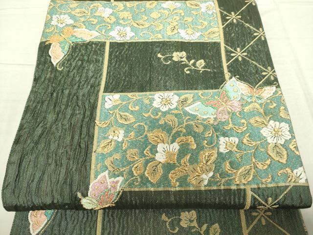 平和屋着物●六通柄袋帯　膨れ織　花蝶文　金糸　正絹　逸品　DAAH7510sf