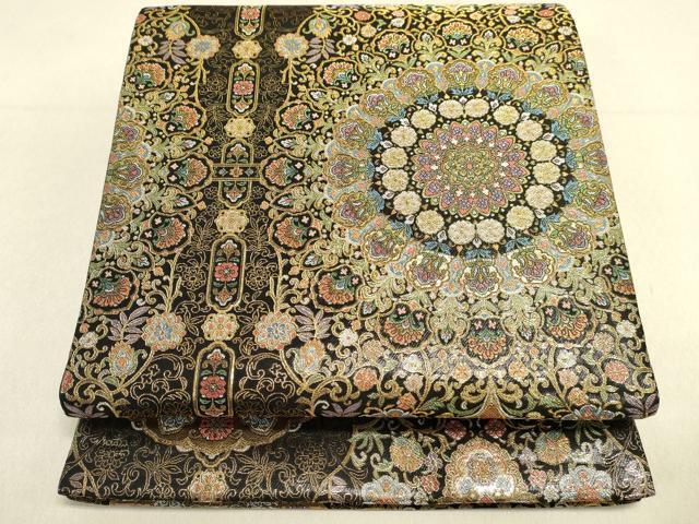平和屋着物●六通柄袋帯　正倉院花文　金糸　正絹　逸品　DAAJ3911jm