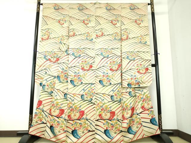平和屋着物●豪華振袖　型染　流水花文　正絹　逸品　DAAI6948ps