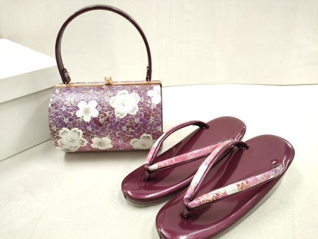 平和屋着物●和装小物　和装バッグ・草履セット　舞花文　金彩　逸品　DAAI9367zzz