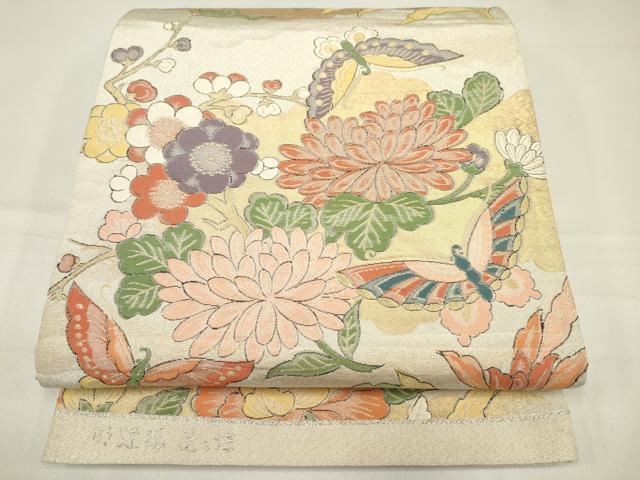 平和屋着物●六通柄袋帯　花蝶文　金銀糸　正絹　逸品　DAAJ3975jm