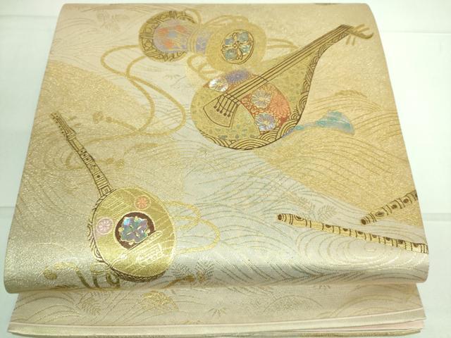 平和屋着物●太鼓柄袋帯　螺鈿　楽器花文　金糸　正絹　逸品　DAAJ1613ic