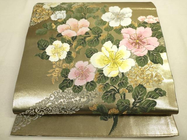 平和屋着物●六通柄袋帯　唐織　花苑艶麗図　金糸　正絹　逸品　DAAJ3824jm