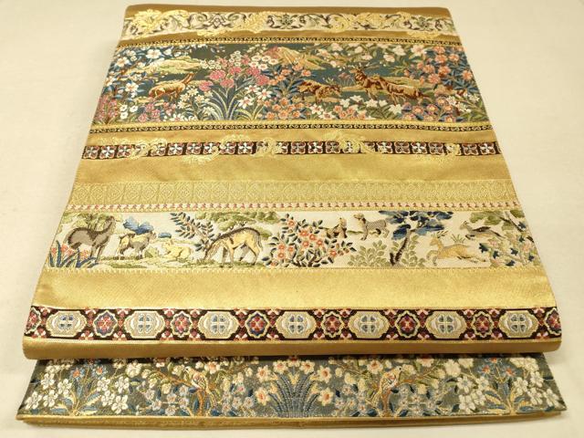 平和屋着物●六通柄袋帯　鳥獣段文　本漆本金箔　正絹　逸品　DAAJ6094fe