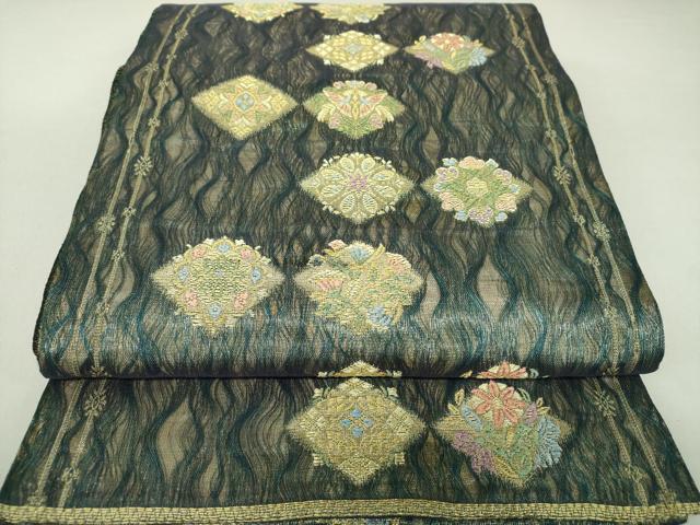 平和屋着物●六通柄袋帯　櫛織り　献上菱華文　金糸　正絹　逸品　DAAI6881ps