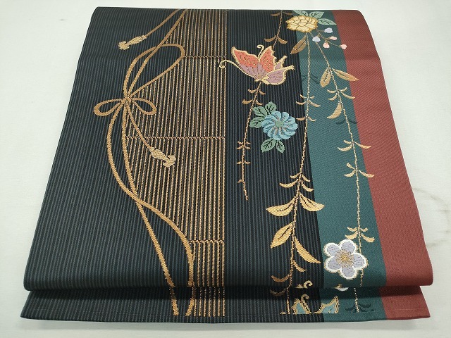 平和屋着物◎九寸開き名古屋帯　花蝶文　金糸　逸品　CAAI3749ku