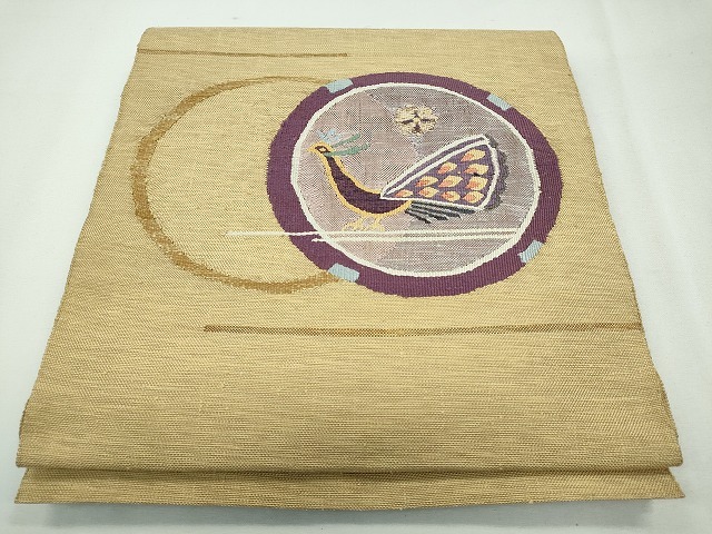 平和屋着物◎八寸名古屋帯　紬地　孔雀花丸文　逸品　CAAI3728ku