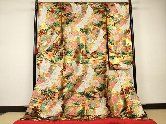 平和屋着物■極上　色打掛　和装　婚礼　結婚式　花嫁　神社挙式 唐織　飛鶴吉祥花車文　金糸　正絹　逸品　AAAJ9884Abr