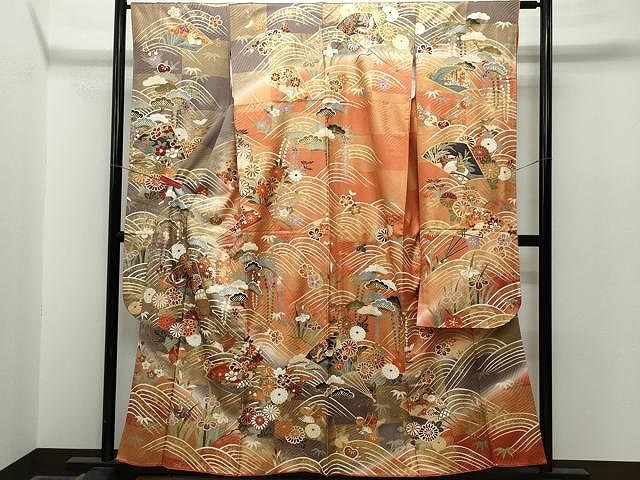 平和屋着物■豪華振袖　扇面舞蝶花文　金彩　逸品　CAAI0726yk