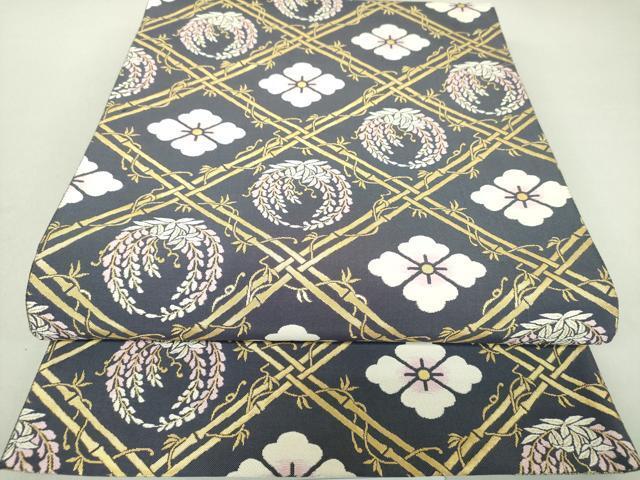 平和屋着物●六通柄袋帯　紹巴　花菱文　藤花房　金糸　正絹　逸品　DAAI6887ps