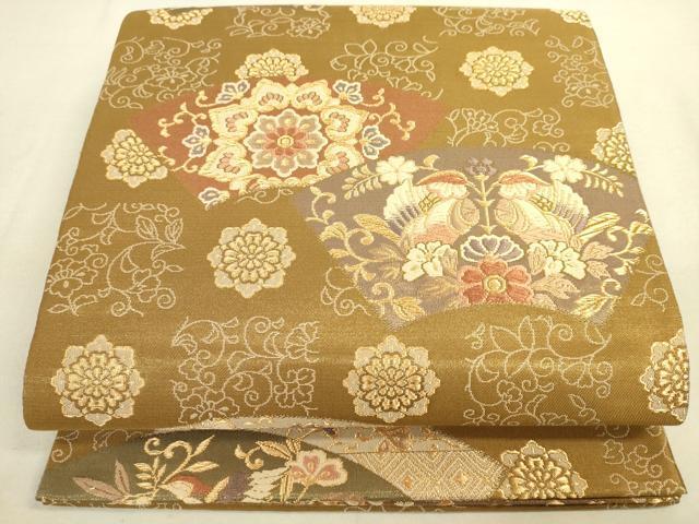 平和屋着物●六通柄袋帯　唐織　地紙花鳥文　金糸　正絹　逸品　DAAJ3848jm
