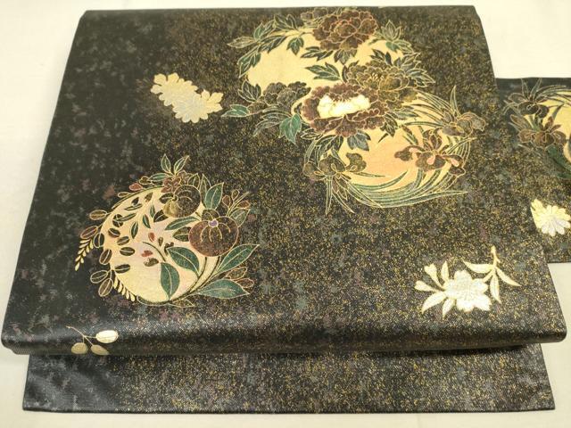 平和屋着物●九寸名古屋帯　螺鈿　草花文　金彩　引箔　正絹　逸品　DAAJ3850jm