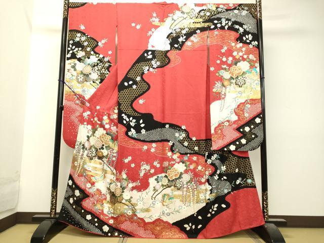 平和屋着物●豪華振袖　絞り　舞蝶花車文　金彩　正絹　逸品　DAAJ5722du