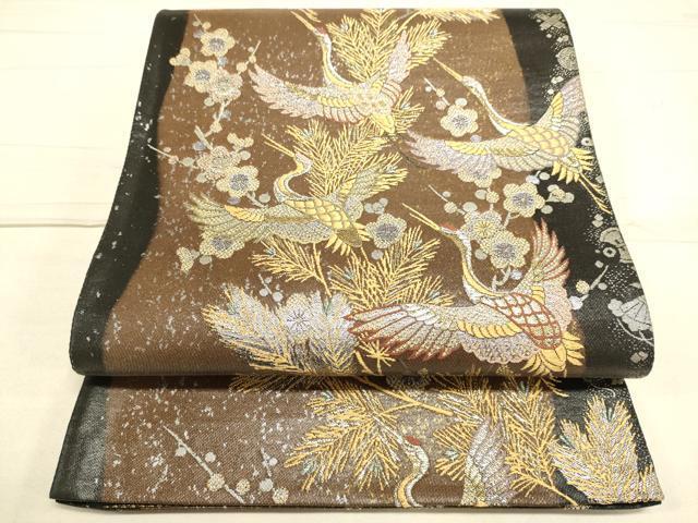 平和屋着物●六通柄袋帯　早春鶴舞文　金銀糸　引箔　正絹　逸品　DAAJ5712du