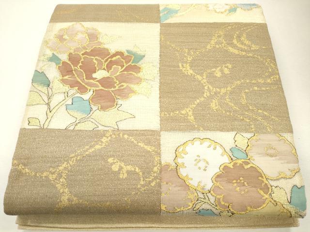 平和屋着物●太鼓柄袋帯　綴れ　流水草花文　金彩　正絹　逸品　CAAJ0575eg